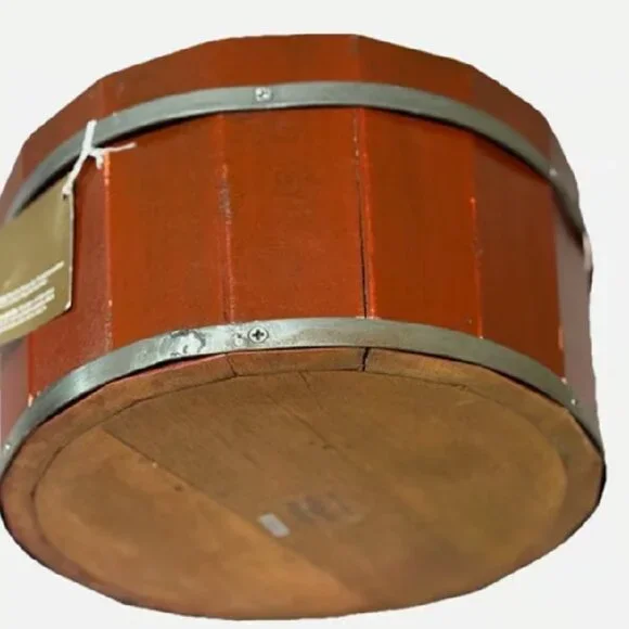 RARE NWT Pottery Barn Wood Bucket Catchalls RED11 x 5.5” Barrel Style Decor